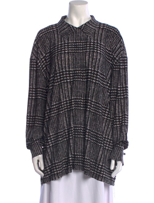 Norma Kamali Plaid Print Long Sleeve Button-Up Top