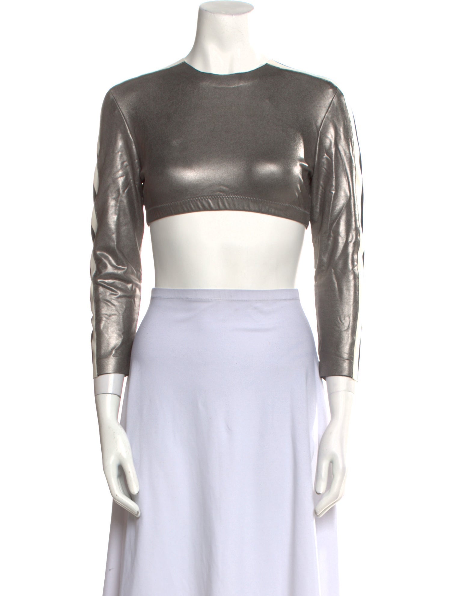 Norma Kamali Crew Neck Three-Quarter Sleeve Crop Top