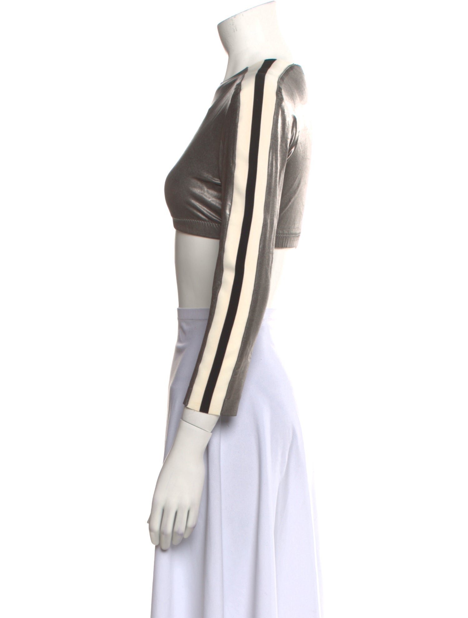 Norma Kamali Crew Neck Three-Quarter Sleeve Crop Top