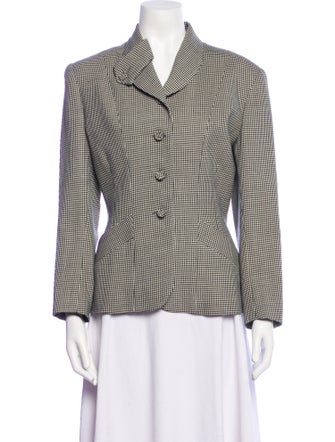 Norma Kamali Wool Houndstooth Print Blazer