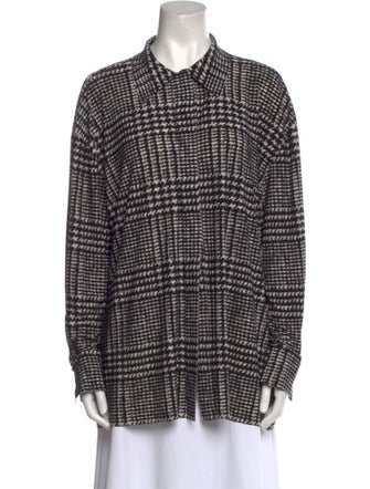 Norma Kamali Houndstooth Print Long Sleeve Button-Up Top
