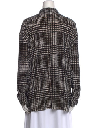 Norma Kamali Houndstooth Print Long Sleeve Button-Up Top
