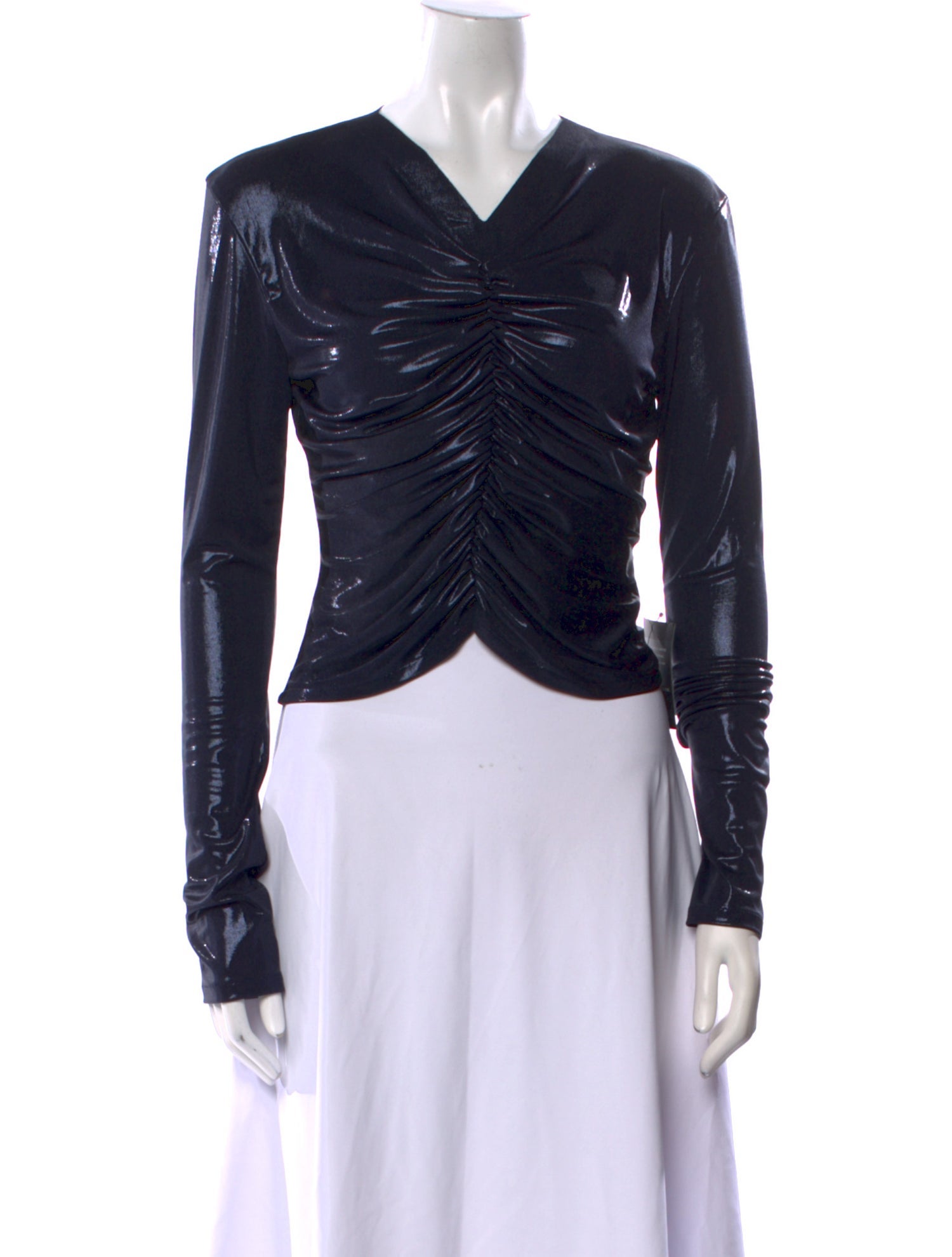 Norma Kamali V-Neck Long Sleeve Crop Top