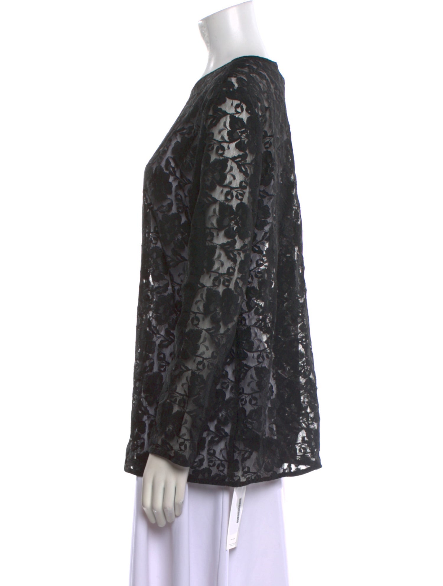 Norma Kamali Lace Pattern Crew Neck Blouse