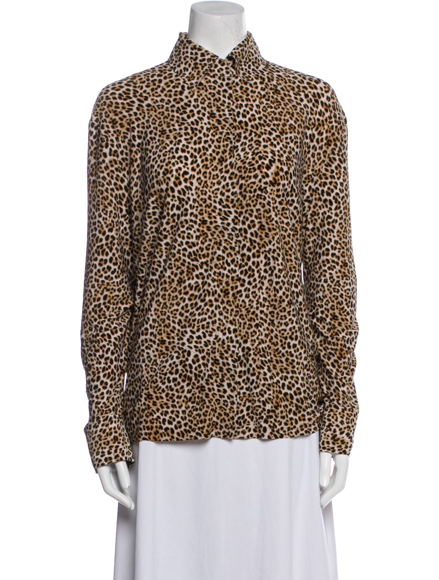 Norma Kamali Animal Print Long Sleeve Button-Up Top