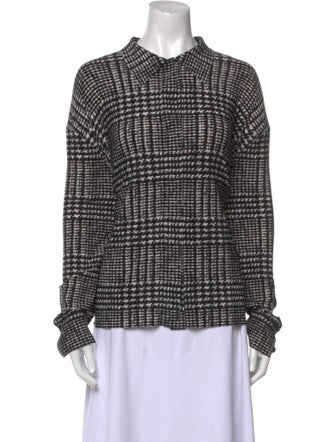 Norma Kamali Plaid Print Mock Neck Button-Up Top