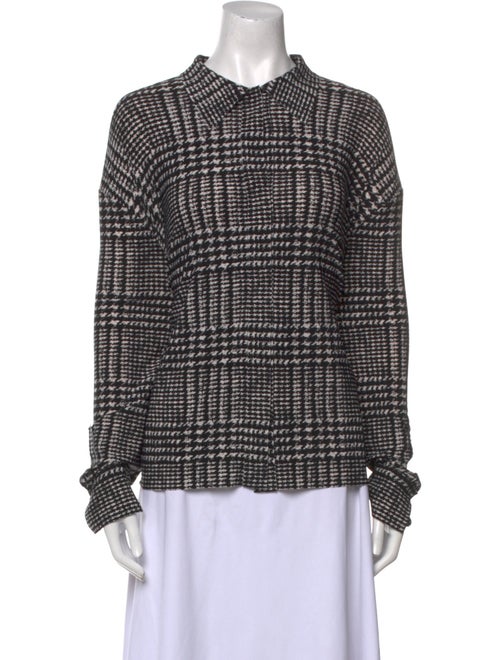 Norma Kamali Plaid Print Mock Neck Button-Up Top