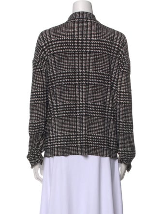 Norma Kamali Plaid Print Mock Neck Button-Up Top