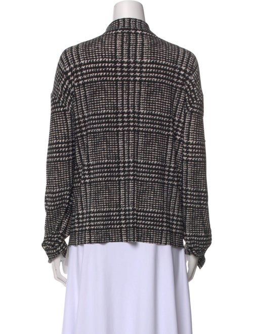 Norma Kamali Plaid Print Mock Neck Button-Up Top