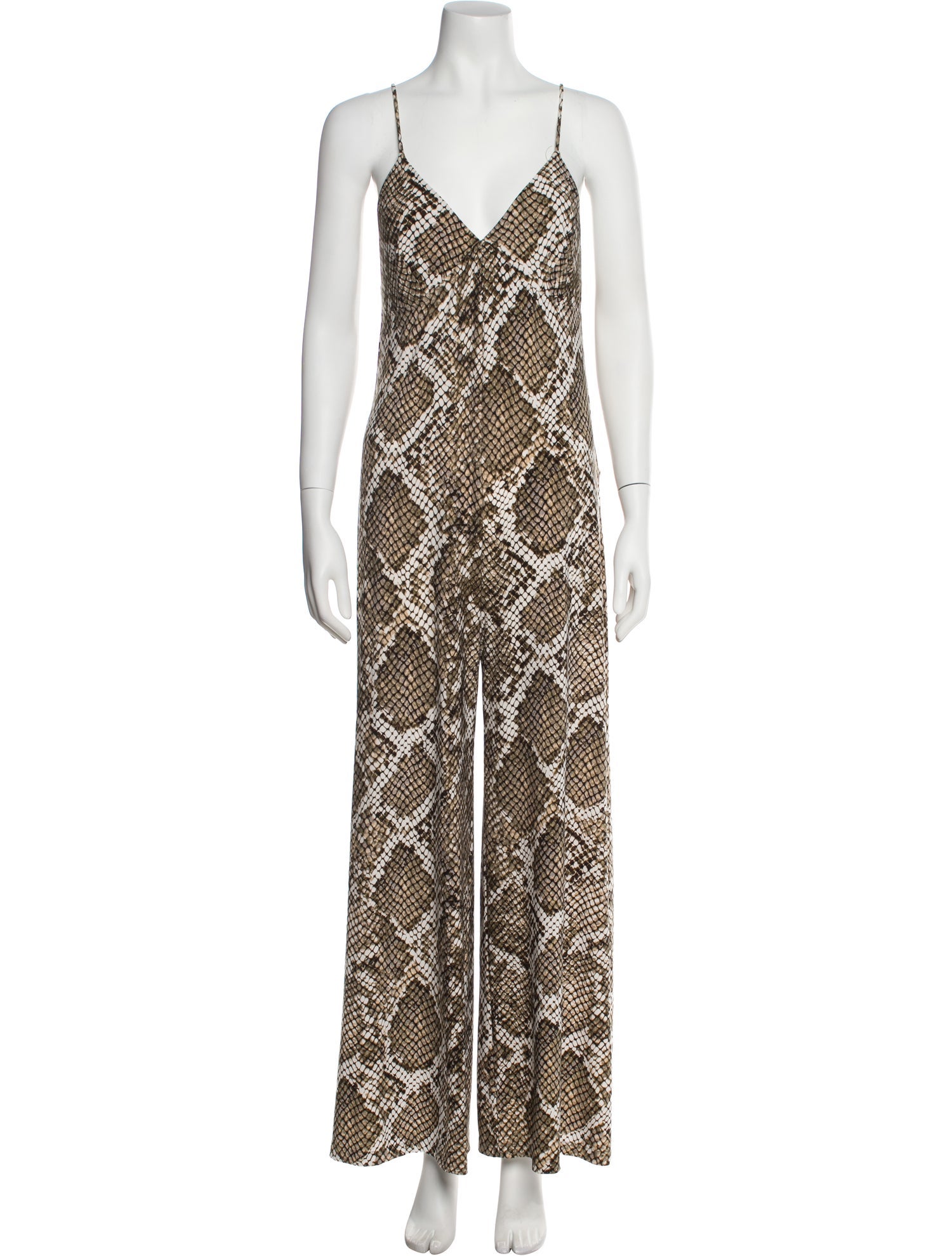 Norma Kamali Animal Print Plunge Neckline Jumpsuit