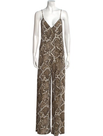 Norma Kamali Animal Print V-Neck Jumpsuit