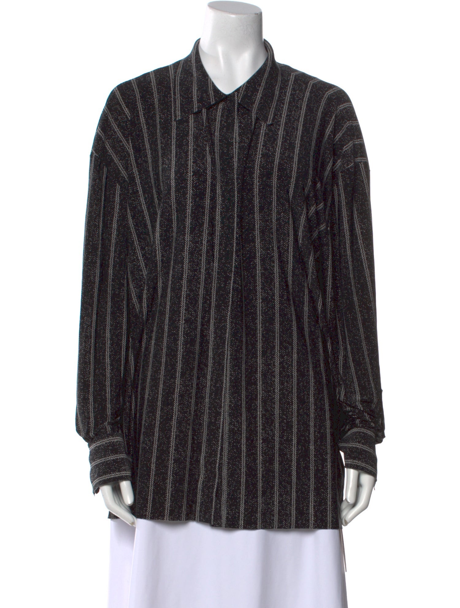 Norma Kamali Striped Long Sleeve Button-Up Top