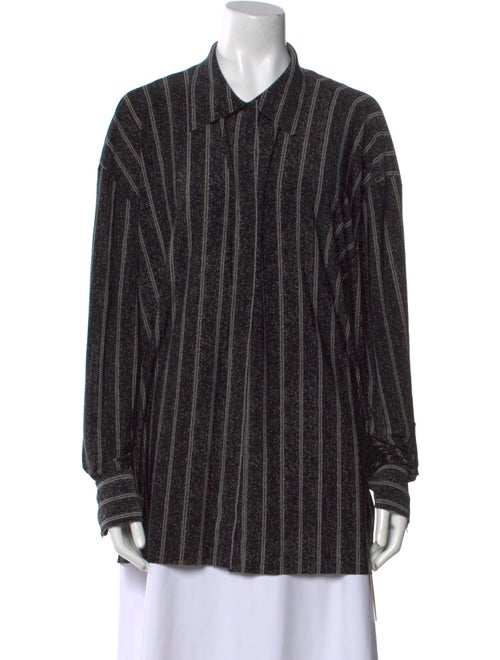 Norma Kamali Striped Long Sleeve Button-Up Top