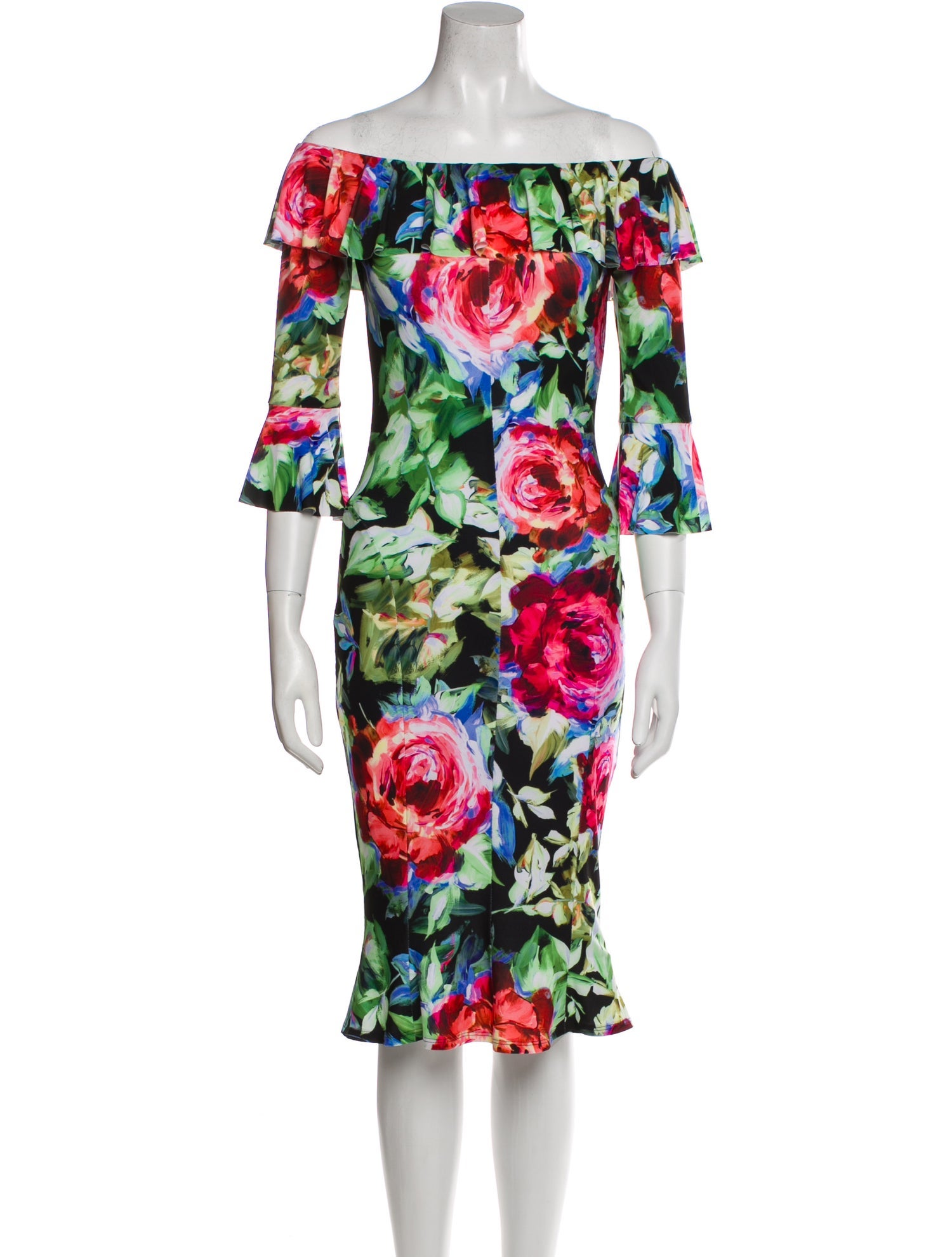 Norma Kamali Floral Print Knee-Length Dress