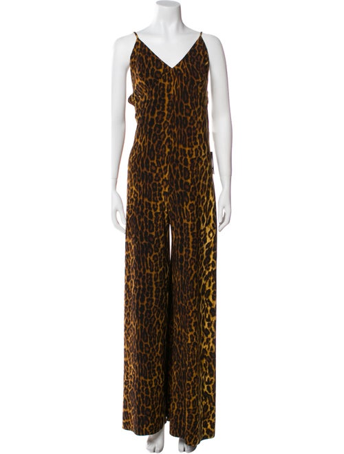Norma Kamali Animal Print V-Neck Jumpsuit