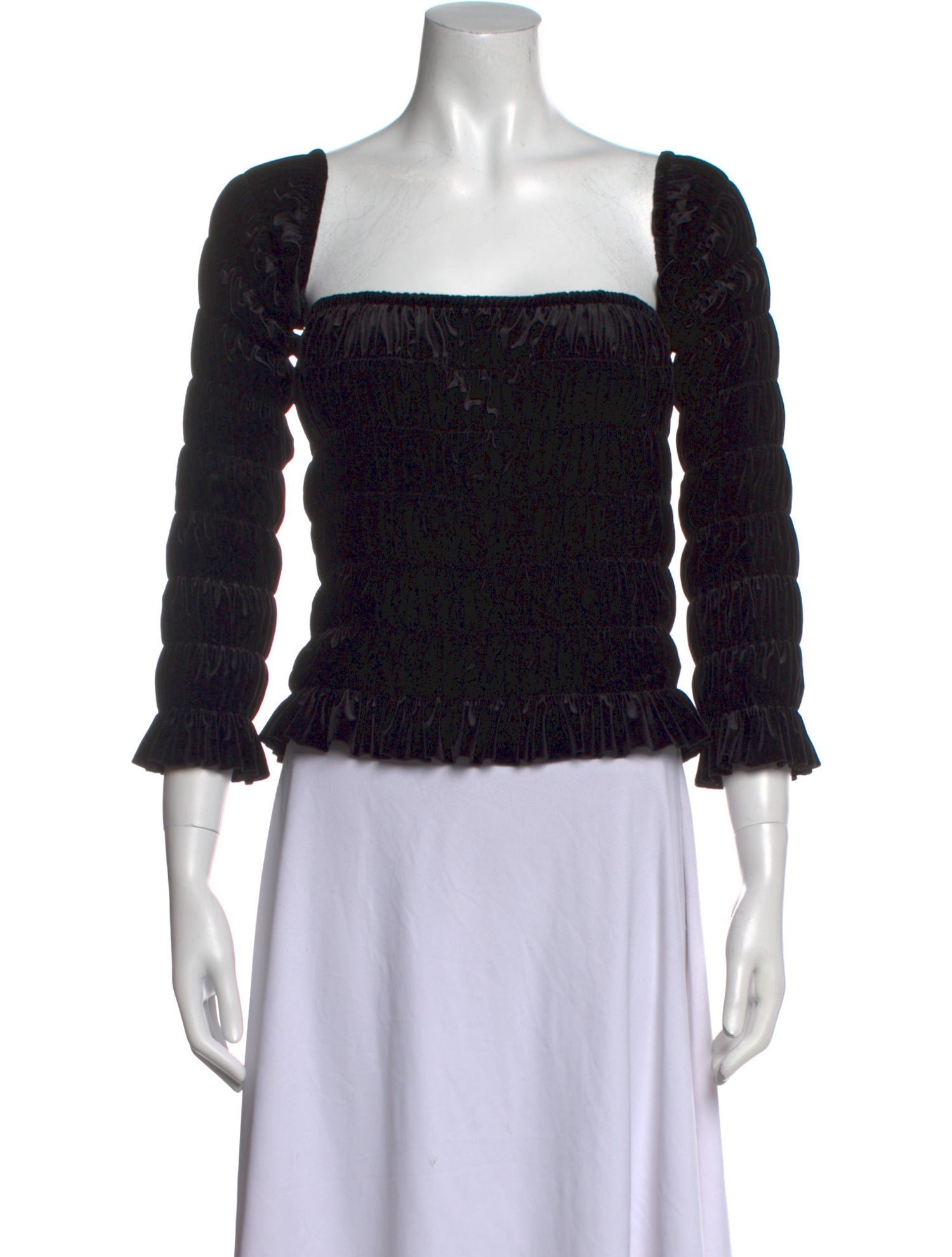 Norma Kamali Square Neckline Three-Quarter Sleeve Crop Top