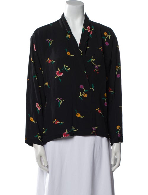 Norma Kamali Floral Print V-Neck Button-Up Top