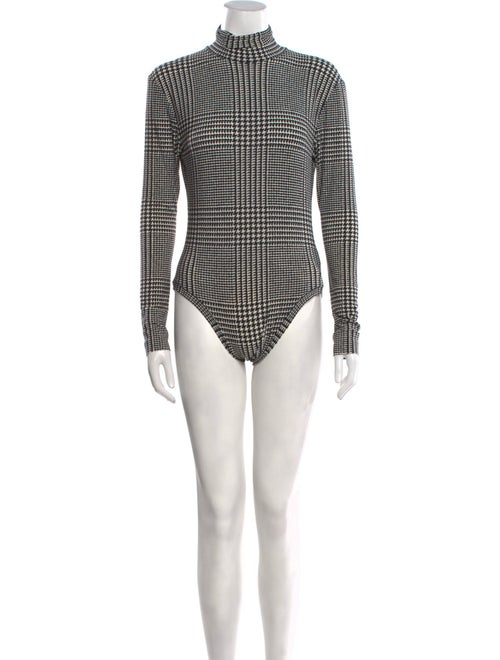 Norma Kamali Houndstooth Print Turtleneck Bodysuit
