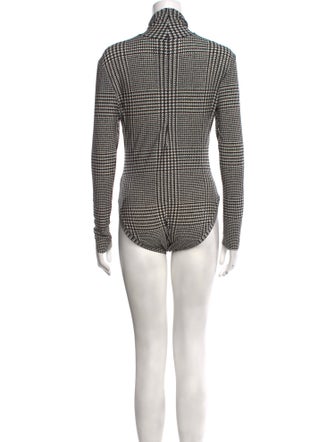 Norma Kamali Houndstooth Print Turtleneck Bodysuit