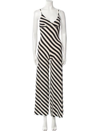 Norma Kamali Striped V-Neck Jumpsuit