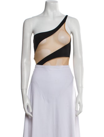 Norma Kamali Striped One-Shoulder Crop Top