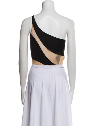 Norma Kamali Striped One-Shoulder Crop Top