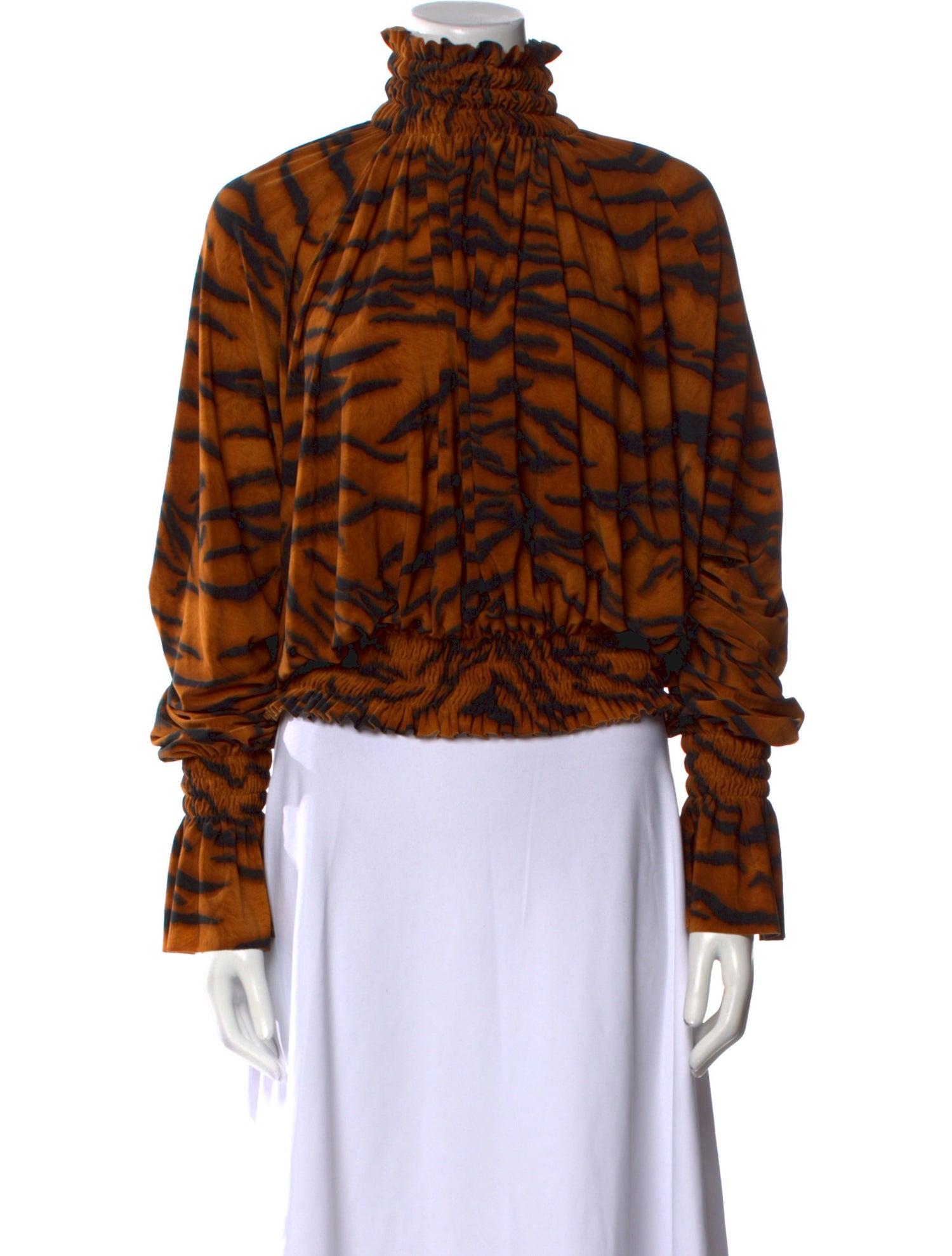Norma Kamali Animal Print Mock Neck Blouse