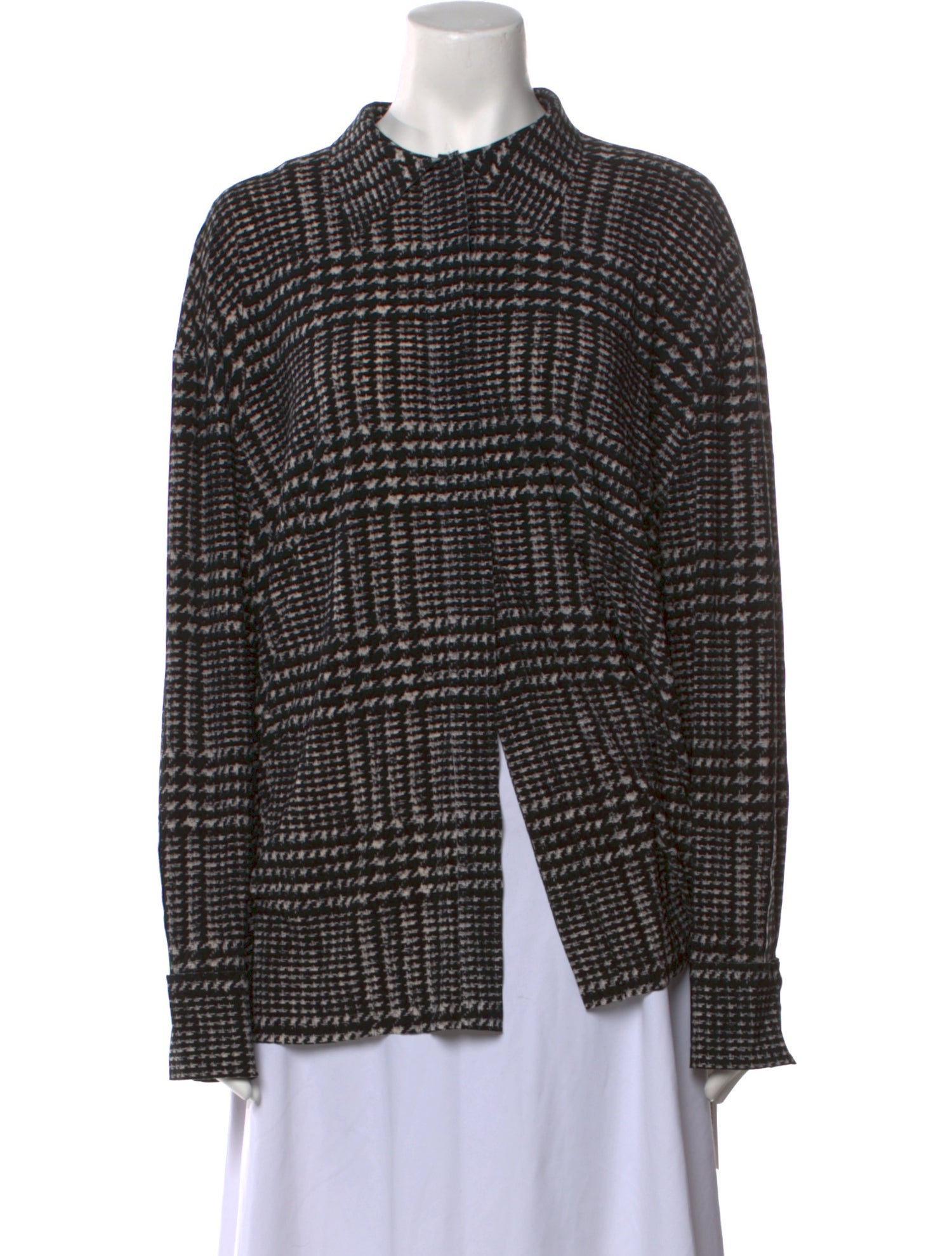 Norma Kamali Plaid Print Long Sleeve Button-Up Top