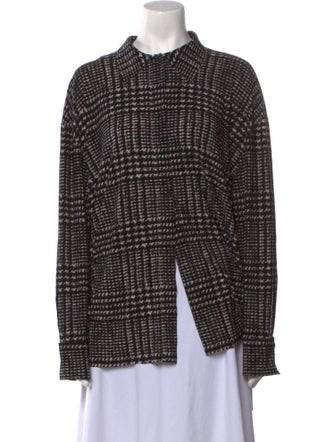 Norma Kamali Plaid Print Long Sleeve Button-Up Top