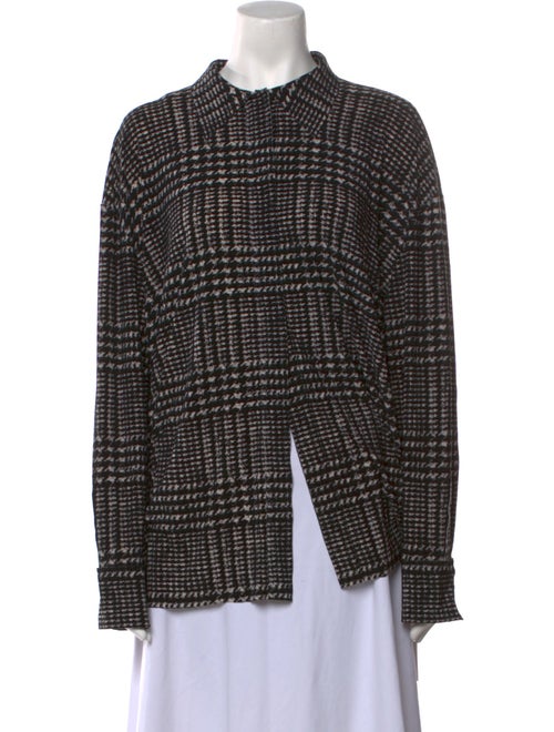 Norma Kamali Plaid Print Long Sleeve Button-Up Top