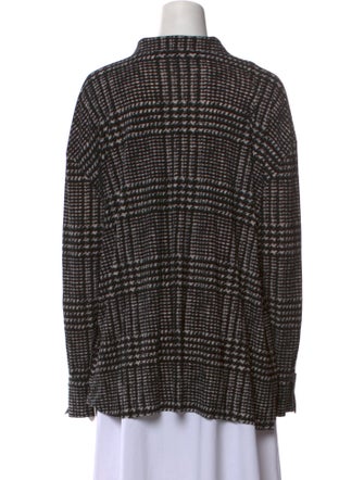 Norma Kamali Plaid Print Long Sleeve Button-Up Top