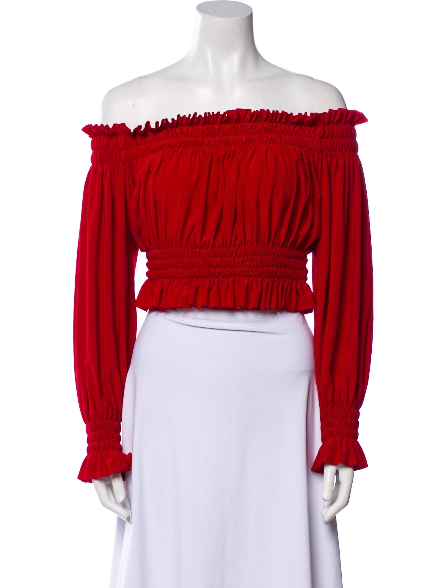 Norma Kamali Off-The-Shoulder Long Sleeve Crop Top