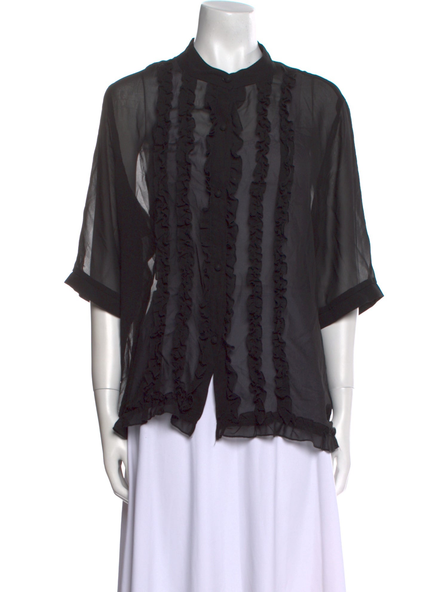 Norma Kamali Mock Neck Three-Quarter Sleeve Blouse