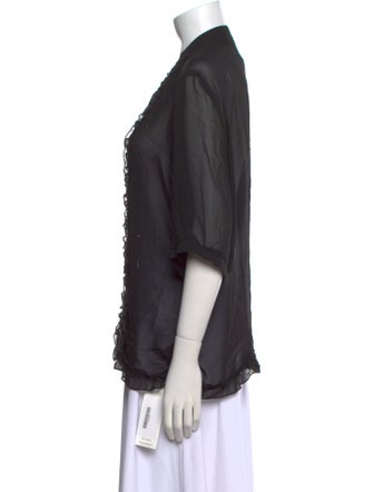 Norma Kamali Mock Neck Three-Quarter Sleeve Blouse