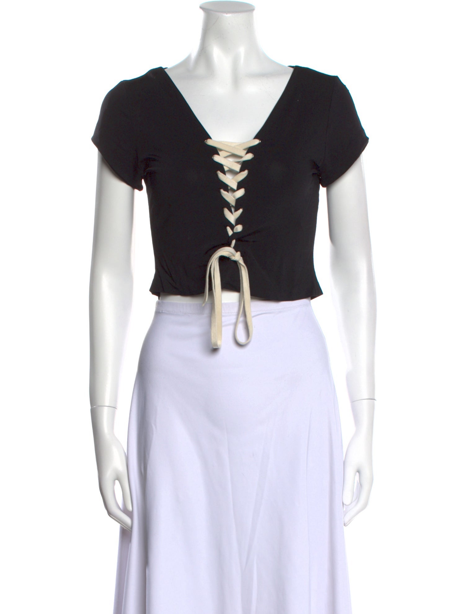 Norma Kamali V-Neck Short Sleeve Crop Top