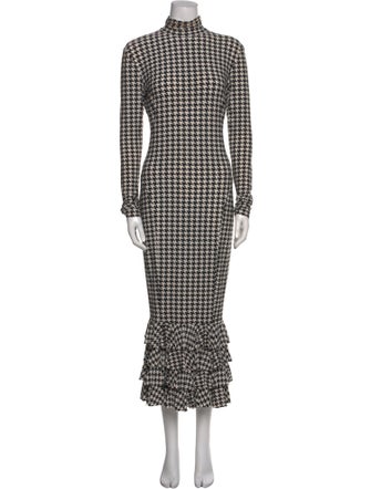 Norma Kamali Houndstooth Print Long Dress