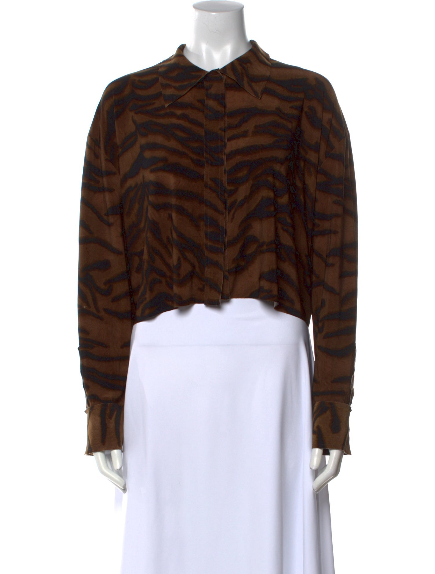 Norma Kamali Animal Print Long Sleeve Crop Top