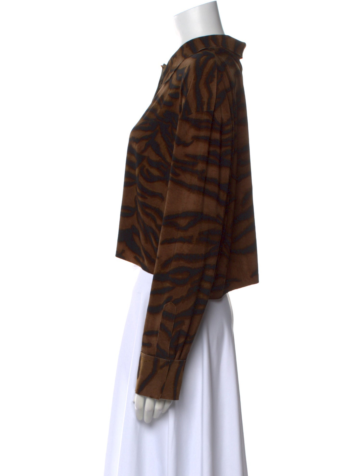 Norma Kamali Animal Print Long Sleeve Crop Top