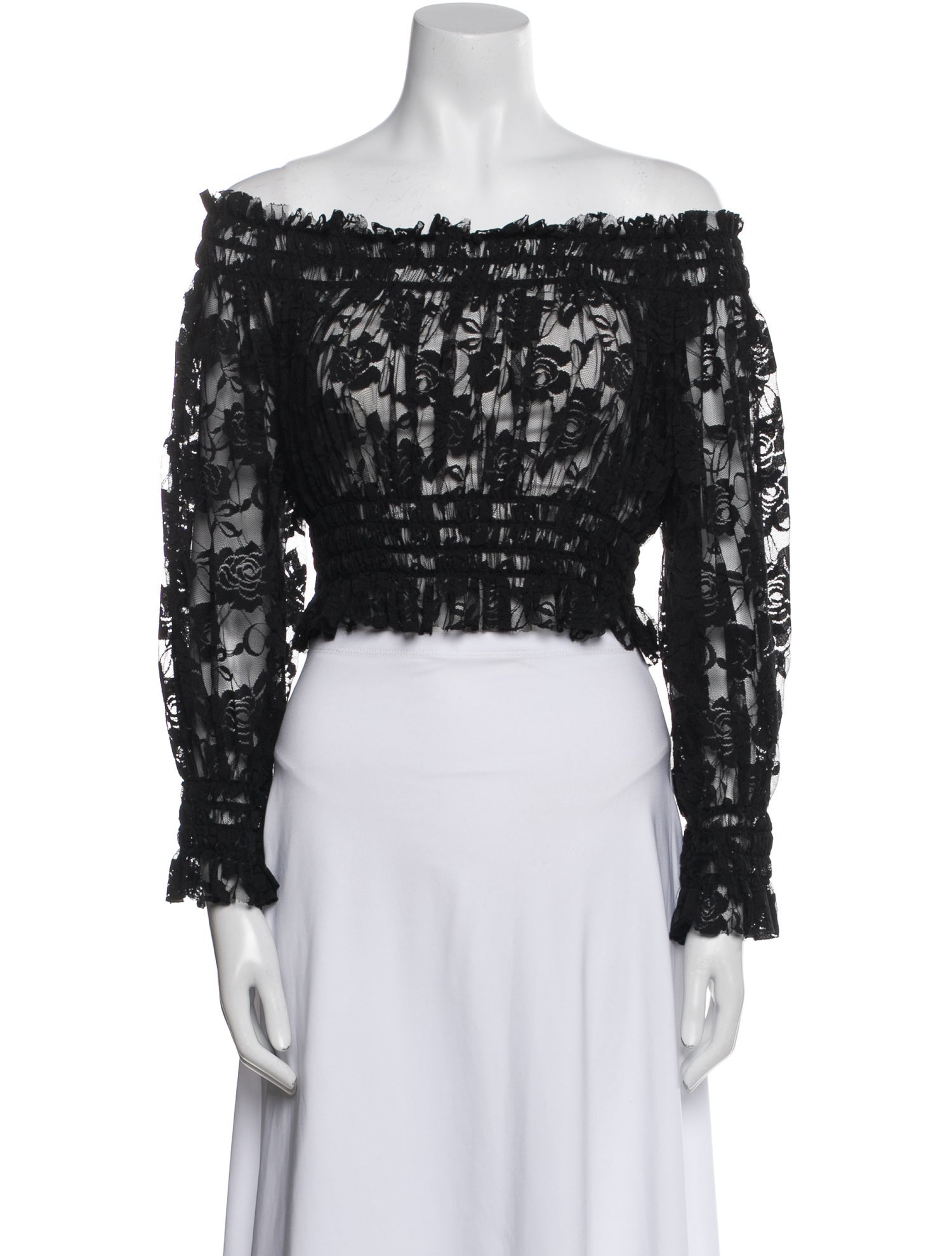 Norma Kamali Lace Pattern Off-The-Shoulder Crop Top