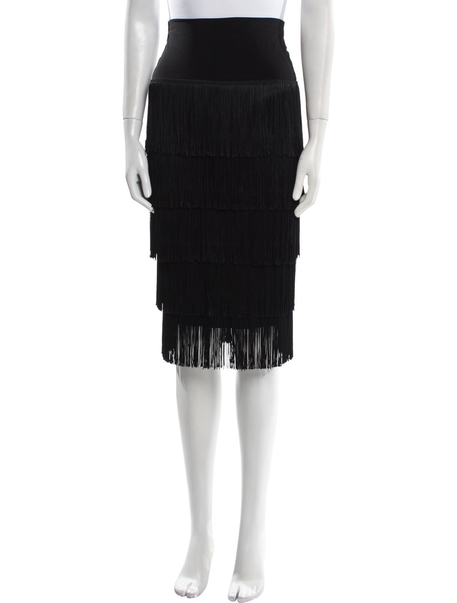Norma Kamali Fringe Trim Accent Knee-Length Skirt
