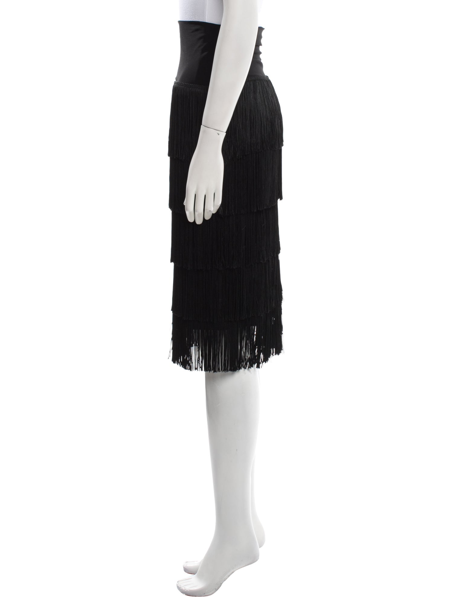 Norma Kamali Fringe Trim Accent Knee-Length Skirt