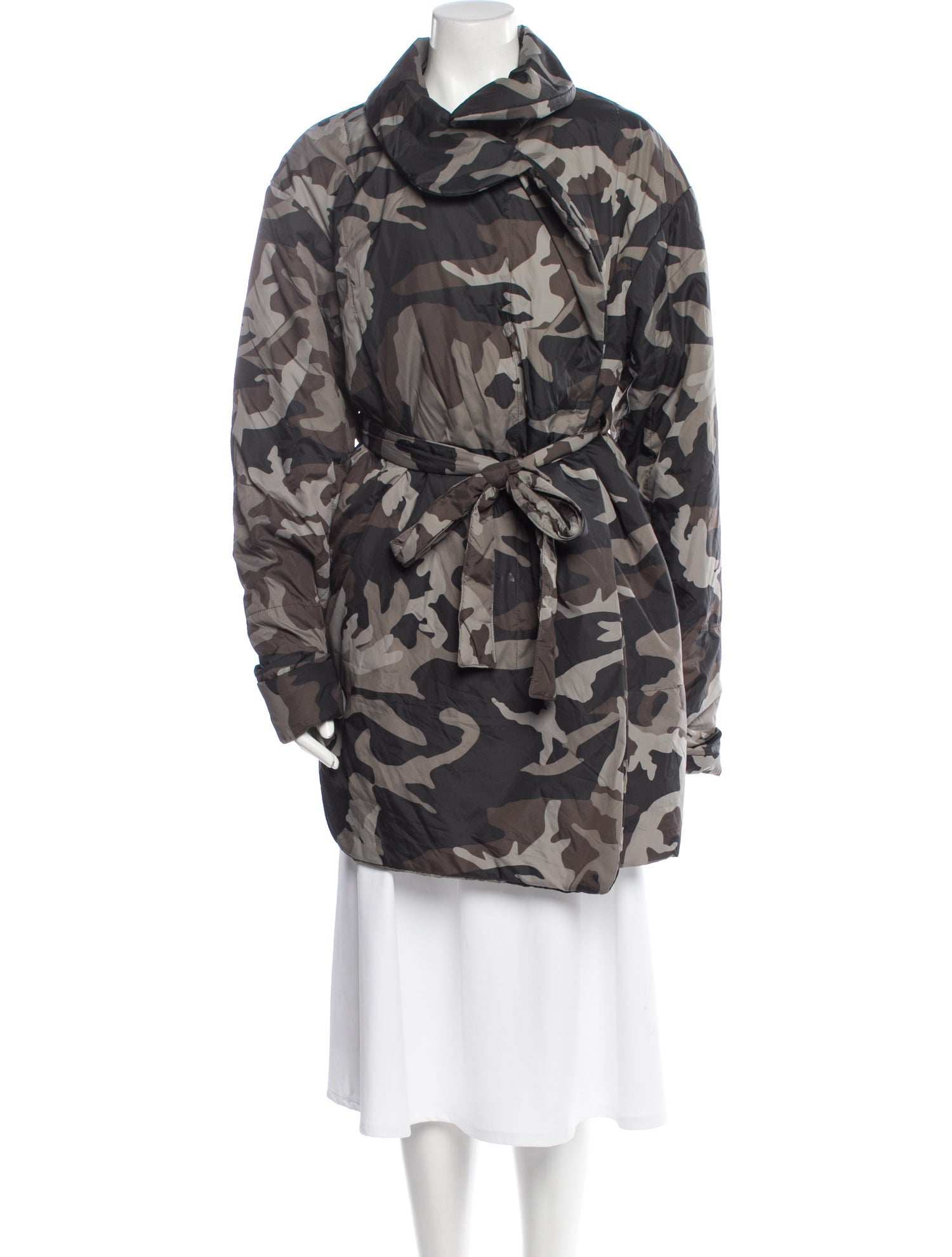 Norma Kamali Nylon Camouflage Print Faux Fur Coat