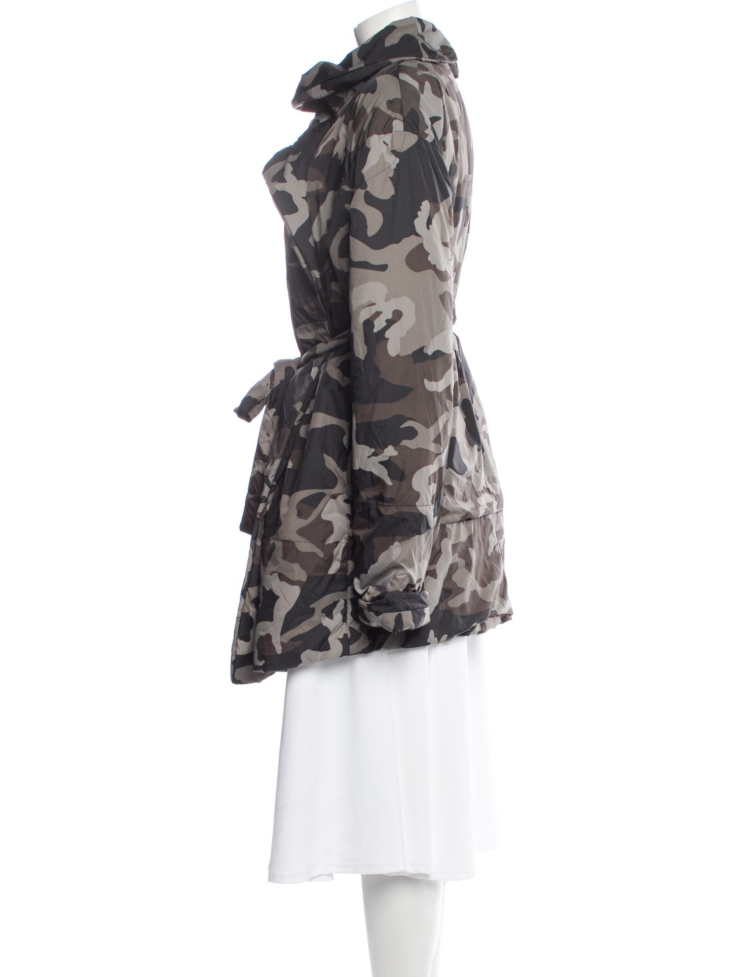 Norma Kamali Nylon Camouflage Print Faux Fur Coat