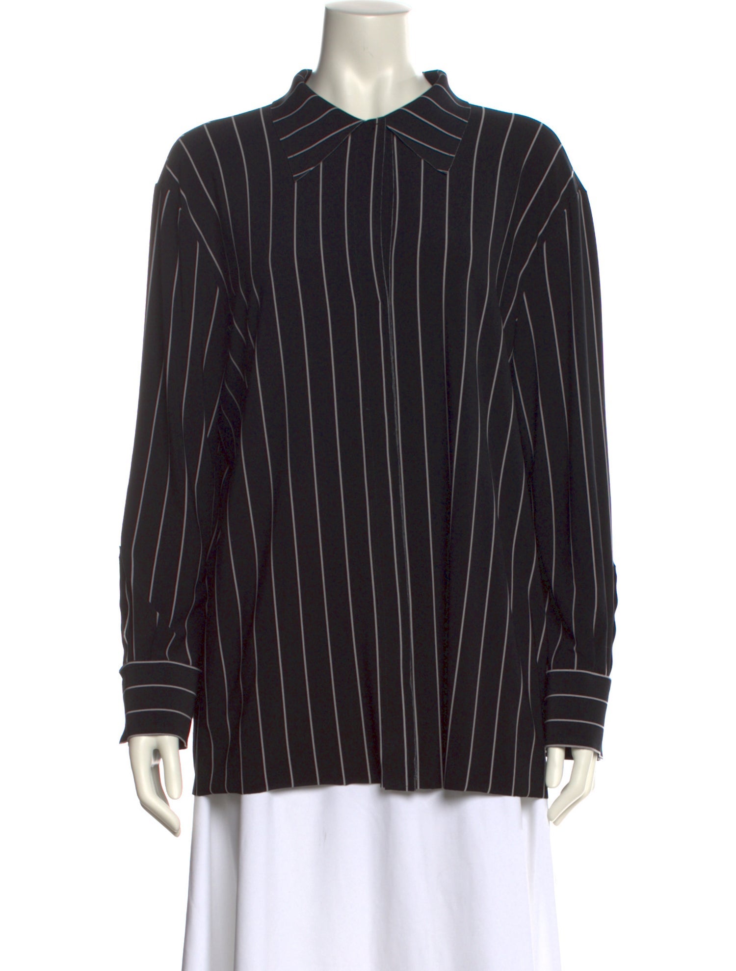 Norma Kamali Striped Long Sleeve Button-Up Top