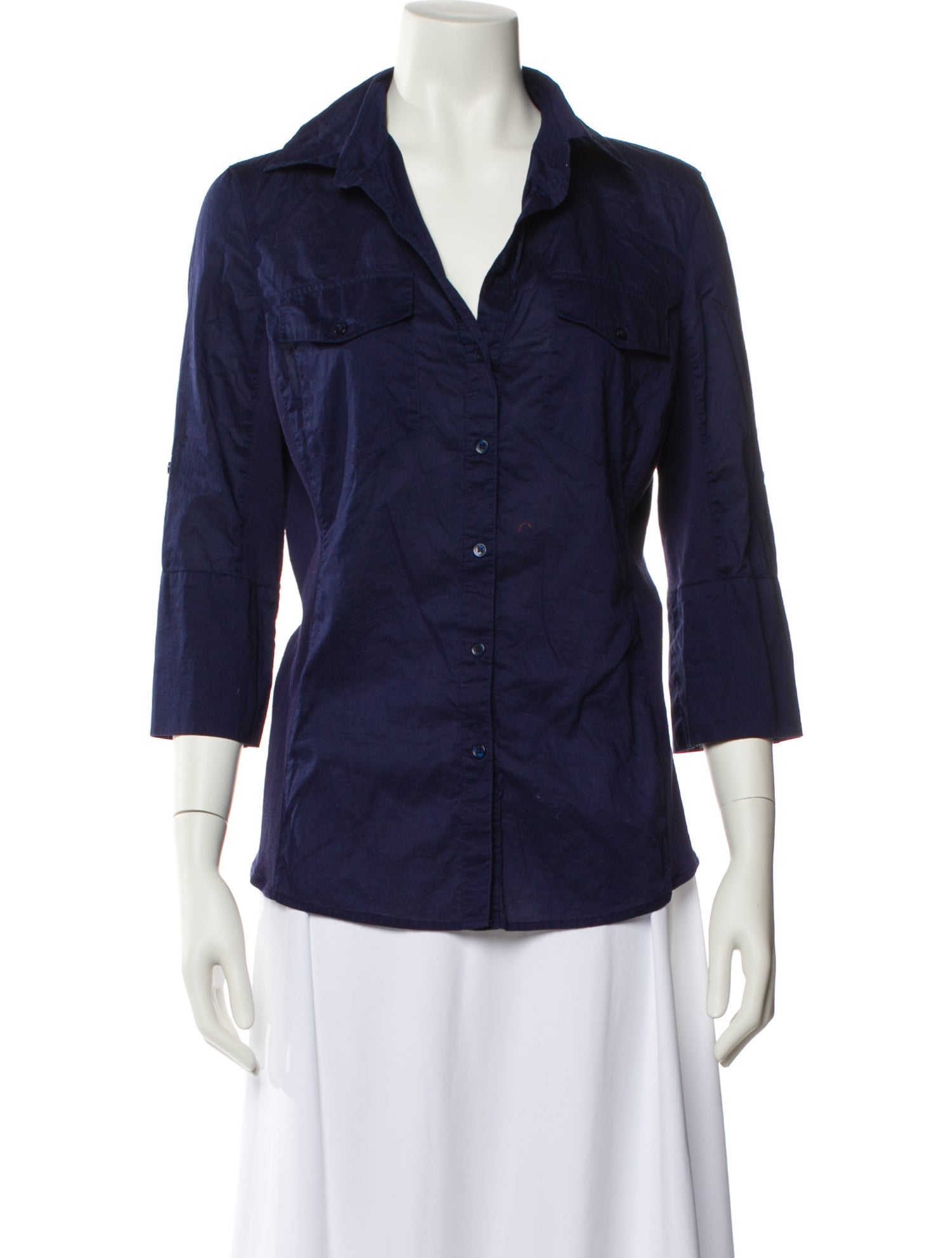 Norma Kamali Three-Quarter Sleeve Button-Up Top