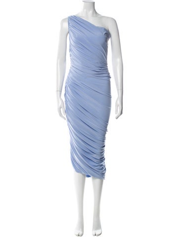 Pre-owned Norma Kamali One-shoulder Midi Length Dress W/ Tags In Blue