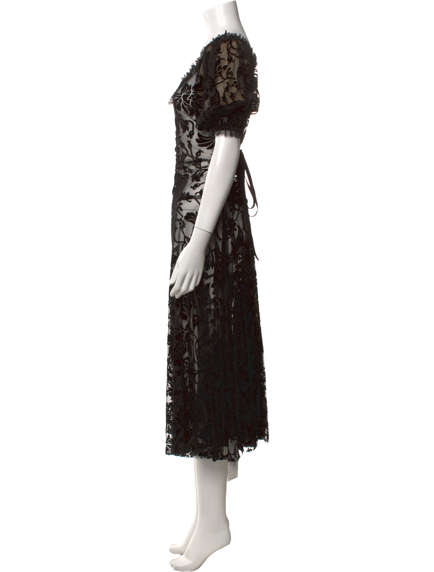 norma kamali lace midi dress Norma Kamali Pussy-Bow Lace Midi Dress In Black - 50% Off