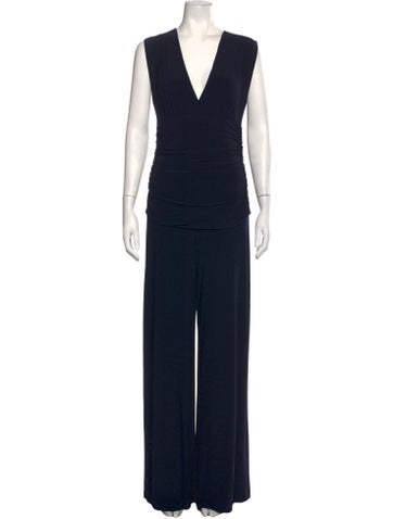Pre-owned Norma Kamali V-neck Jumpsuit In Blue