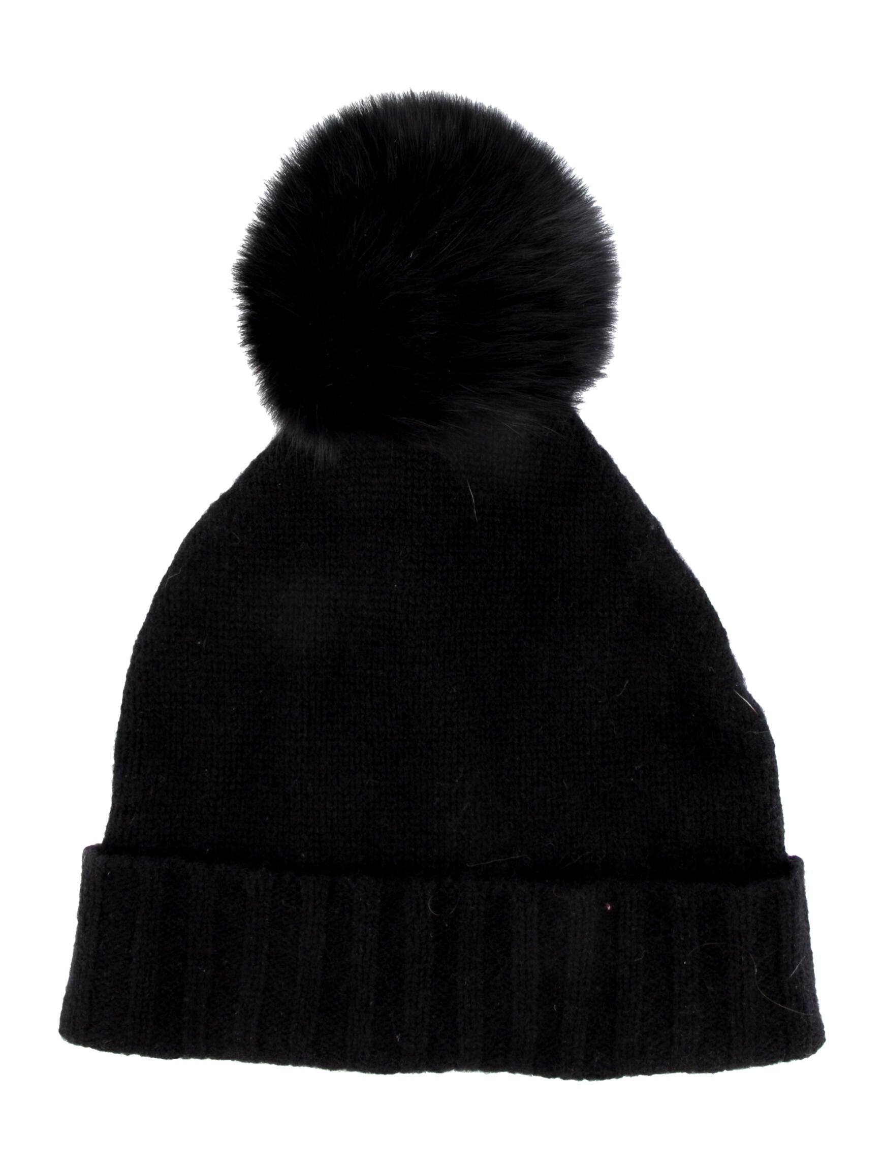 Naked Cashmere Women\'s Cashmere Pom Pom Hat - Black Cozy Cashmere Hat with Chunky Ribbed Knit & Fur Pom  main image 2