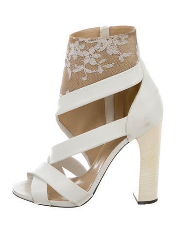 Erdem x Nicholas Kirkwood  Lace-Trimmed Leather Sandals
